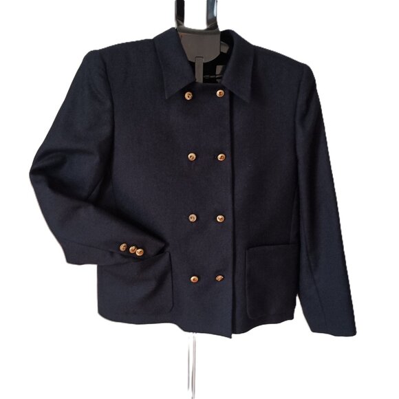 Giorgio Sant Angelo Navy Double Breasted Crop Boxy Wool Blazer Women’s Size 8 - Picture 14 of 15